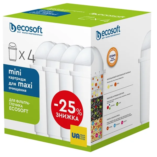 Комплект картриджів Ecosoft покращених для фільтра-глечика 3+1 шт